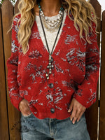 Western Horse Print Buttoned Cardigan Sweater