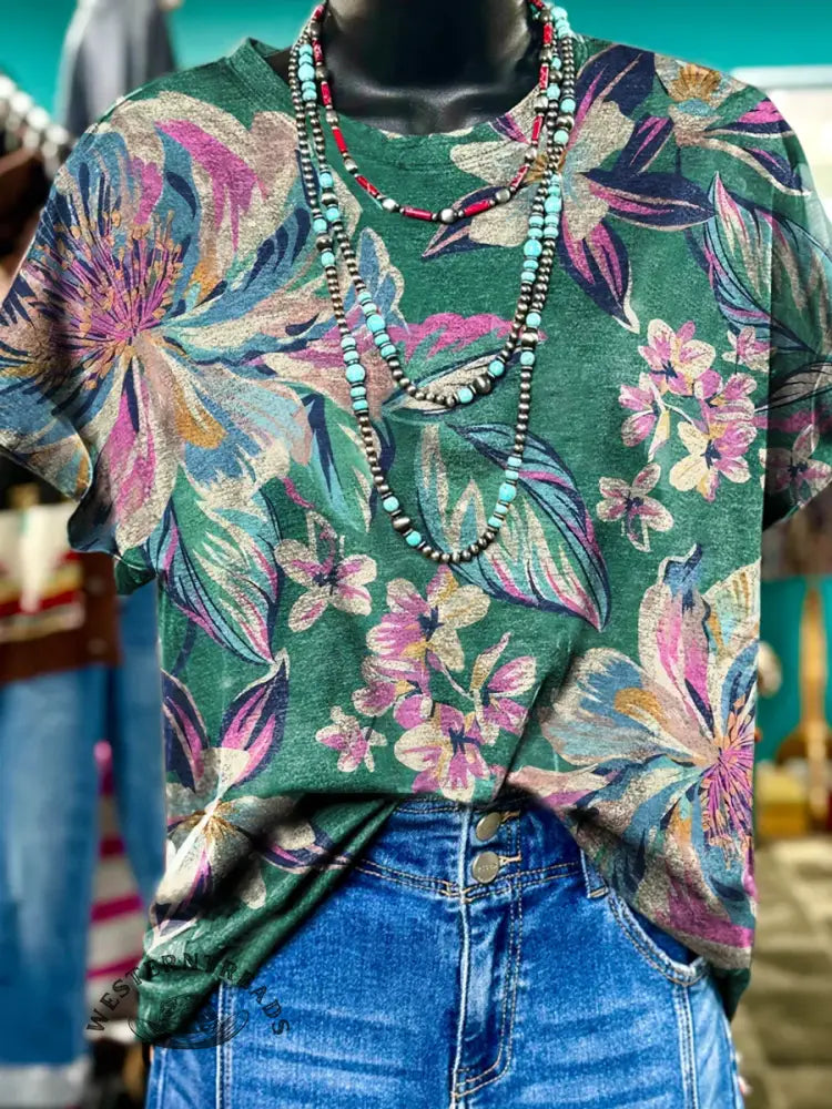 Retro Floral Print T-shirt