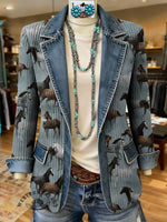 Horse Print Patchwork Denim Sweater