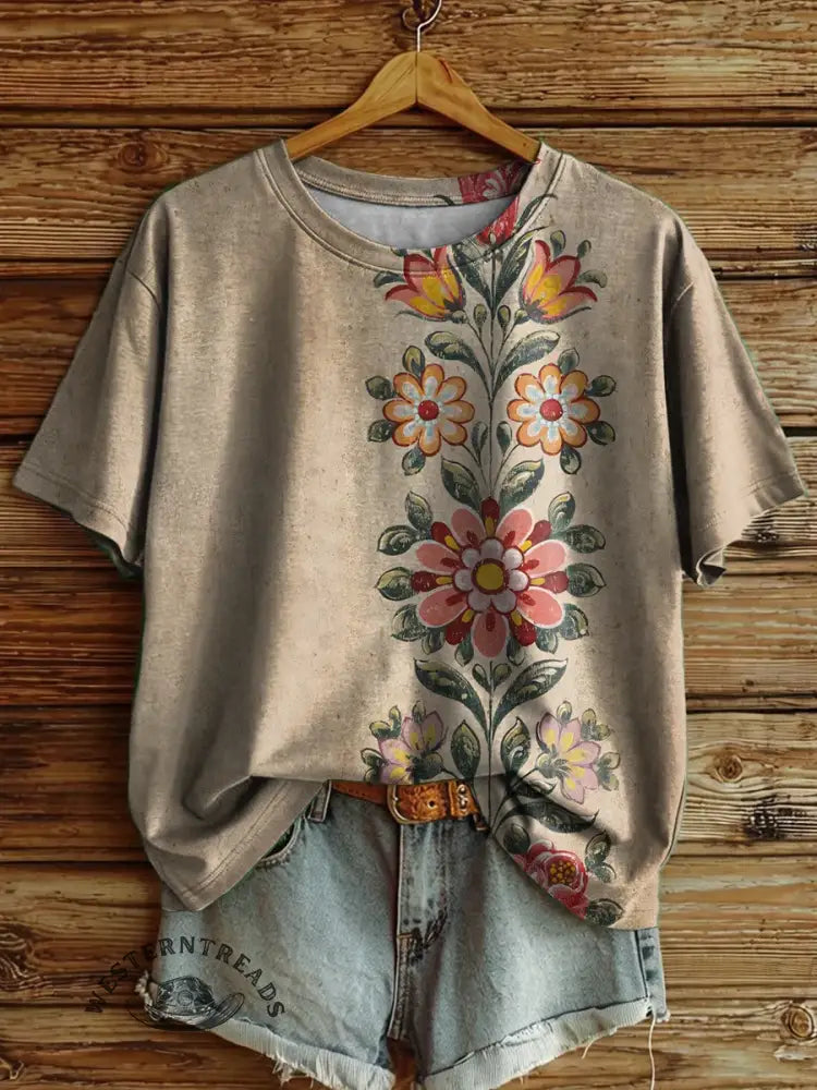 Retro Floral Art Print T-shirt
