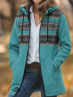 Aztec Print Unisex Plush Thick Long-sleeved Cardigan Coat