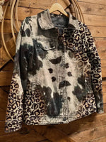 Western Leopard Art Print Casual Denim Jacket