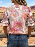 Women's Vintage Art Puff Sleeve Casual Shirt