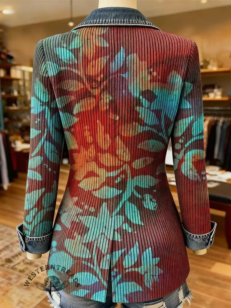 Art Print Patchwork Denim Sweater Cardigan Coat