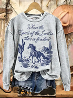 Retro Western Horse Print Casual Cotton Sweatshirt
