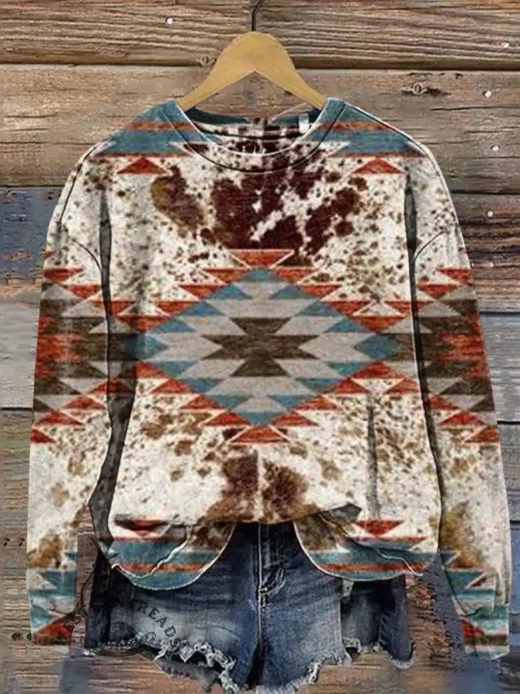 Vintage Aztec Art Print Casual Sweatshirt