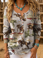 Vintage Western Art Print Casual Sweater