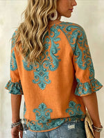 Women's Vintage Flowers Print Patchwork Casual Shirt