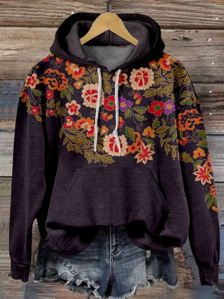 Floral Print Casual Hoodie Sweatshirt