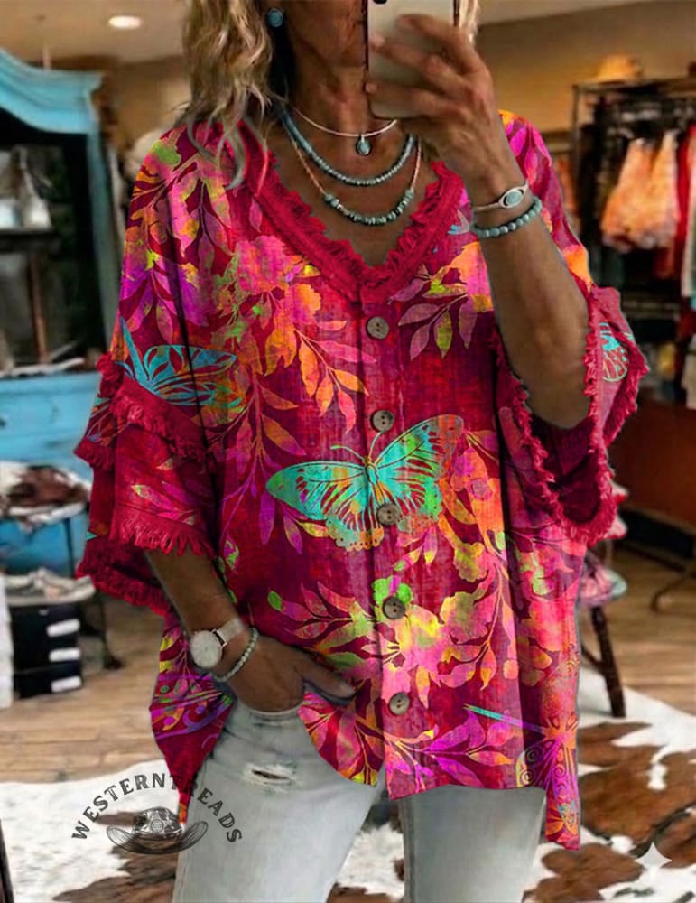 Vintage Art Patchwork Cotton And Linen Shirt