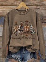 Vintage Christmas Pattern Casual Cotton Sweatshirt
