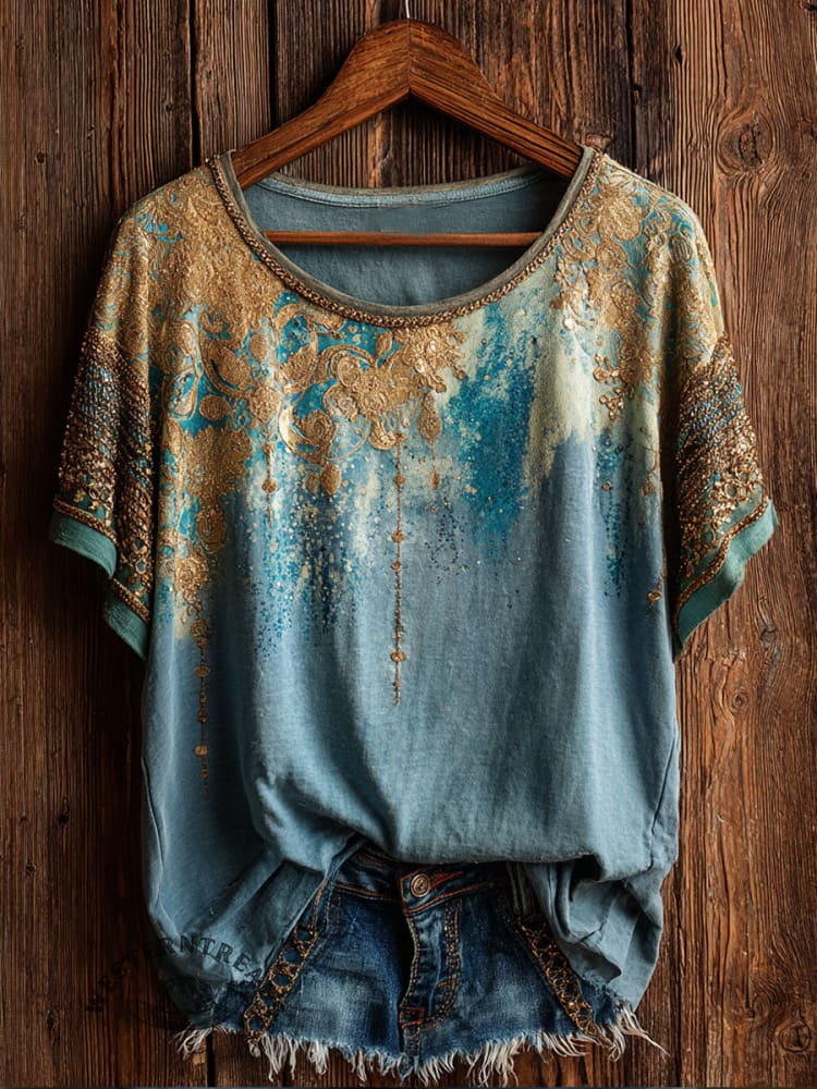 Vintage Art Print Casual Short Sleeve T-shirt