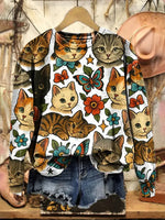 Vintage Cat Art Print Sweatshirt