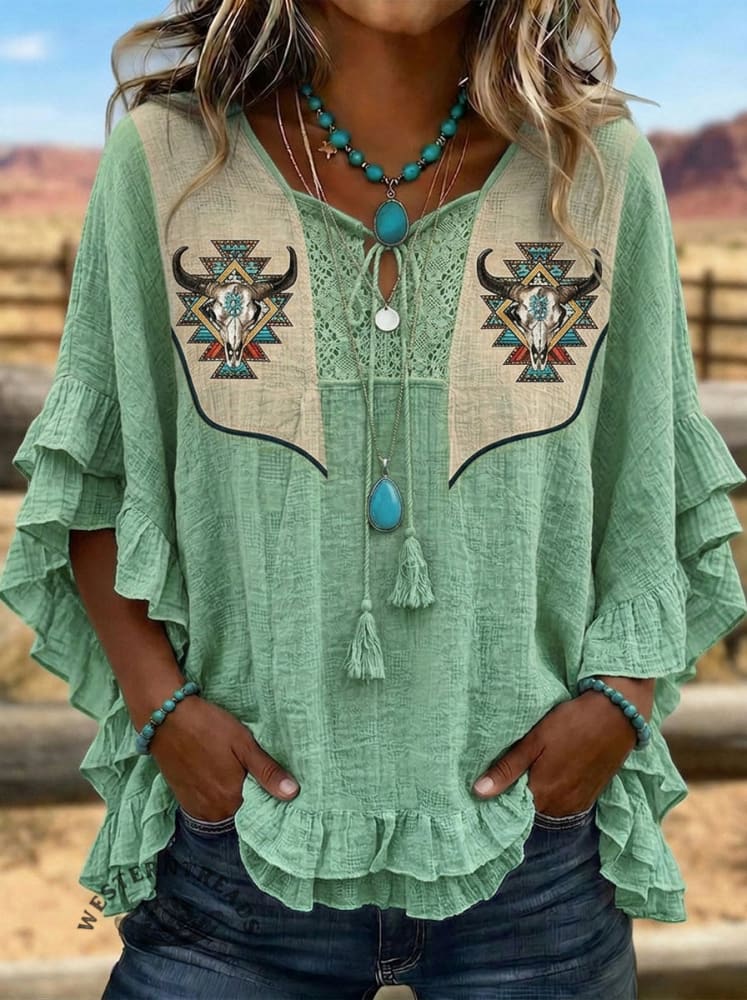 Vintage Art Patchwork Hollow Design Cotton And Linen Shirt