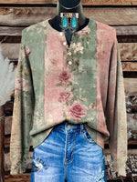 Retro Floral Print Buttoned Cardigan Sweater