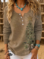 Vintage Christmas Tree Art Print Casual Cotton Sweatshirt