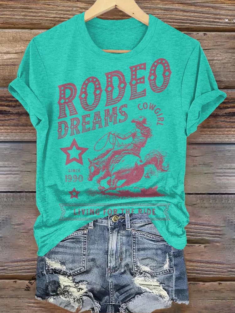 Cowgirl,RODEO Print Casual Short-sleeved Top