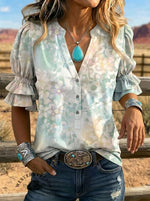 Women's Retro Art Puff Sleeve Casual Shirt