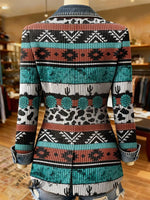 West Print Patchwork Denim Sweater