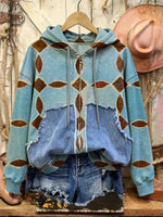 Retro Print Casual Cotton Patchwork Hooded Zip-up Sweatshirt
