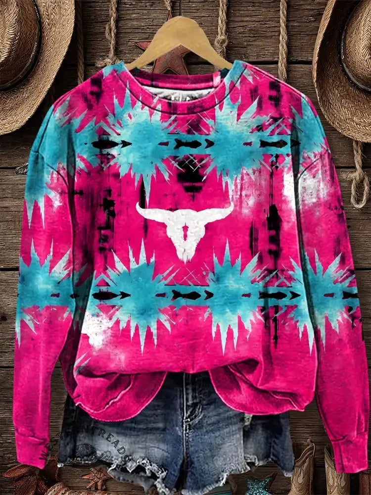 Western Colorful Art Casual Cotton Sweatshirt
