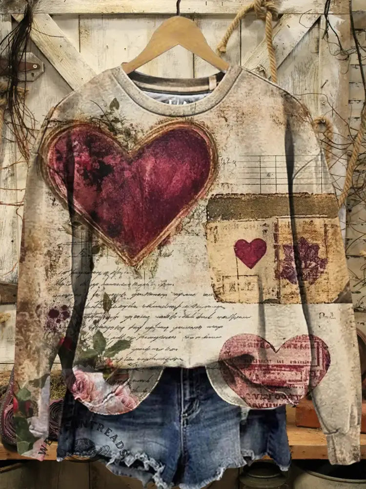 Vintage Valentine's Day Art Print Casual Sweatshirt
