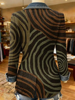 Retro Cycle Art Print Patchwork Denim Sweater Cardigan Coat