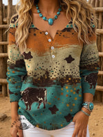 Vintage Western Art Print Buttoned Cardigan Sweater