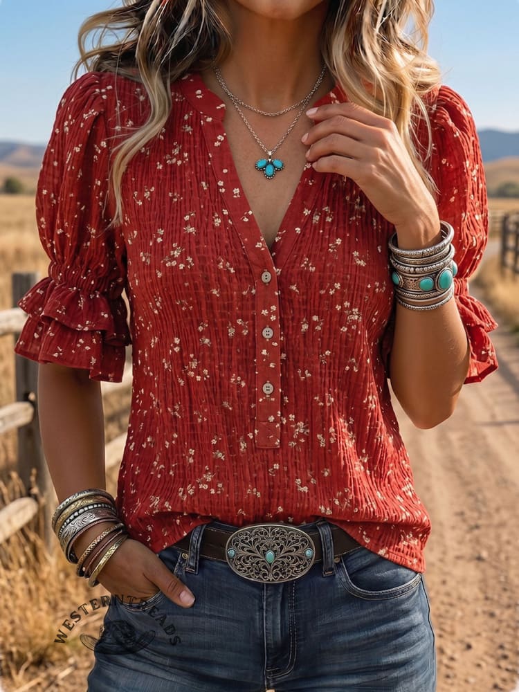 Vintage Art Comfortable Summer Fabrics Puff Sleeve Casual Shirt