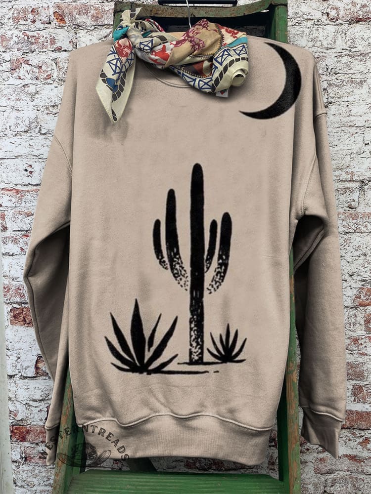 Vintage Cactus Art Print Casual Sweatshirt
