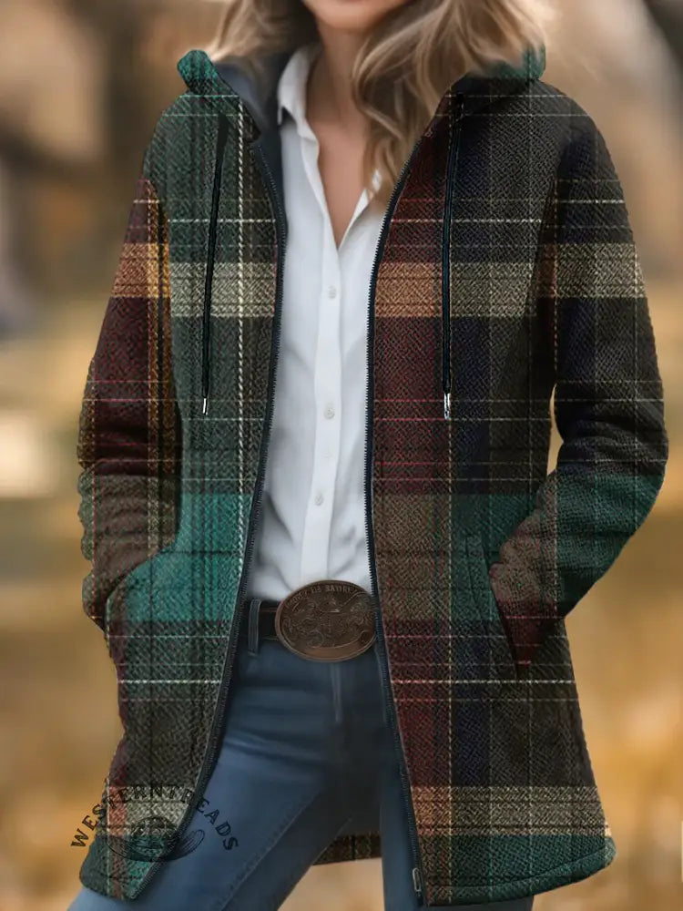 Retro Plaid Print Unisex Plush Thick Long-sleeved Sweater Cardigan Coat