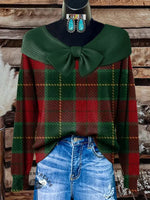 Retro Christmas color plaid Print Button Cardigan
