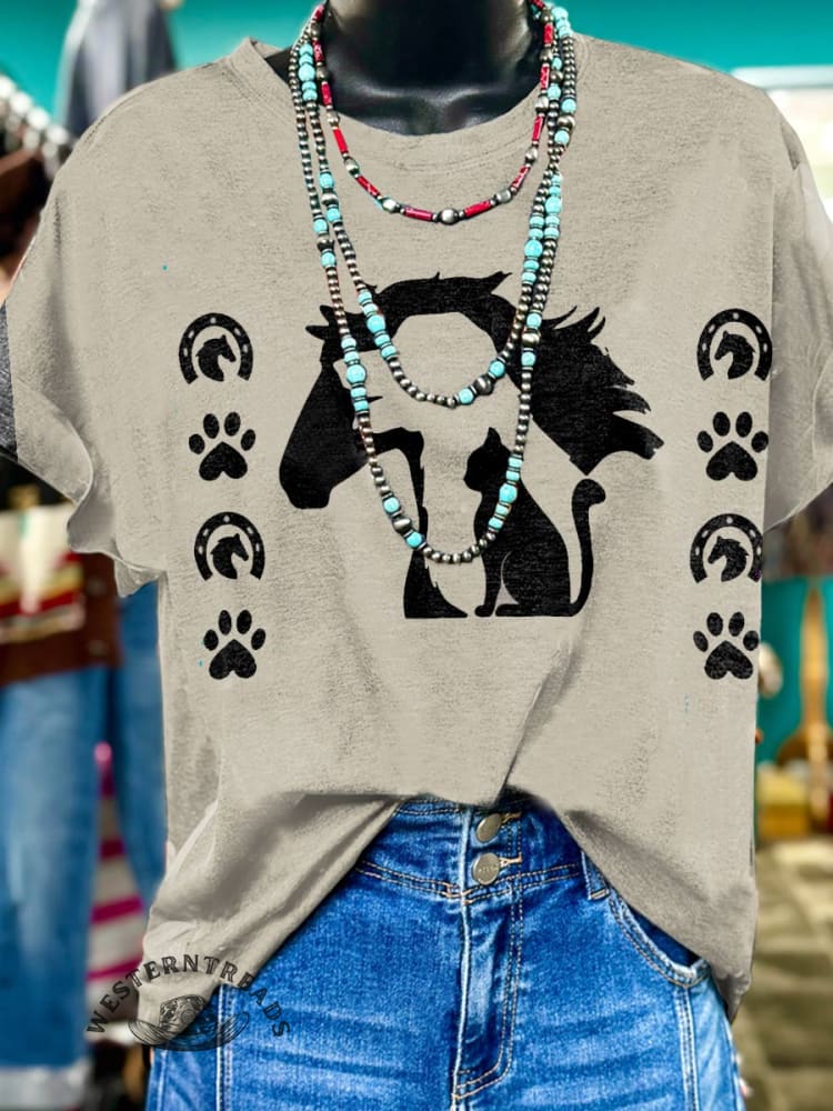 Horse Art Print Casual T-shirt