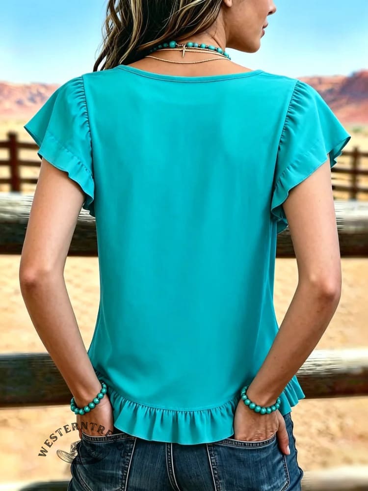 Women's Vintage Ruffle Patchwork Casual Shirt