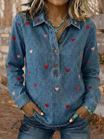 Vintage Heart Valentine's Day Elegant Denim Aztec Art Shirt