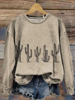 Vintage Cactus Art Print Casual Sweatshirt