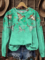 Retro Western Art Print Casual Cotton Sweatshirt
