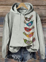 Vintage Bird Art Print Casual Sweatshirt