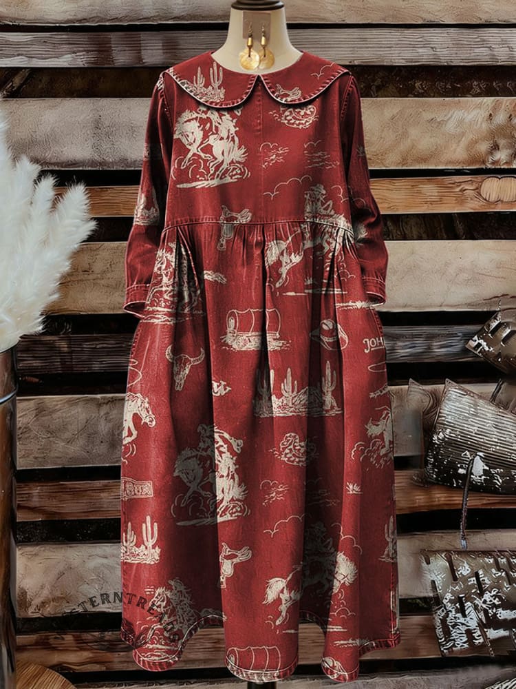 Women's Western Art Print Casual Denim Dress