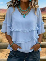 Retro Art Design Chiffon Layered Ruffle Shirt