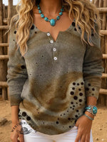 Women's Coffee Foam Art Print Henley Neck Sweater