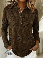 Women's Retro Floral Texture Print Casual Cotton Shirt