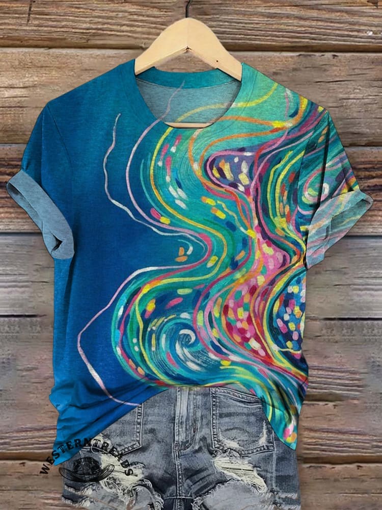 Vintage Art Print Casaul Short Sleeve T-shirt