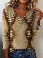 Women's Vintage Aztec Art Print Cowl Neck Top
