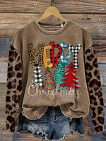 Leopard Print Christmas Tree Casual Cotton Sweatshirt
