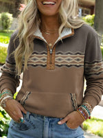 Aztec Print Casual Half-zip Cotton Sweatshirt