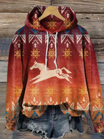 Vintage Art Print Casual Cotton Hooded Sweatshirt