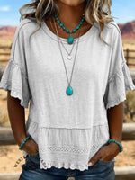 Vintage Art Hollowed Out Lace Patchwork T-Shirt