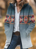 Aztec Print Unisex Plush Thick Long-sleeved Cardigan Coat