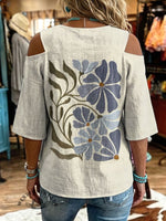 Women's Vintage Flowers Print Off-shoulder Patchwork Casual Shirt